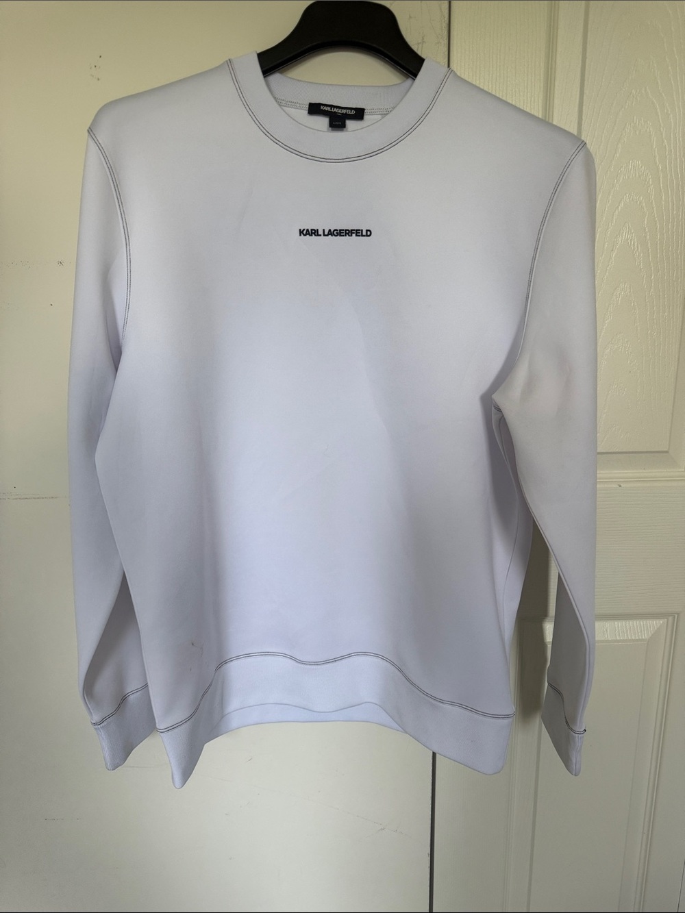 Karl Lagerfeld White Crewneck Sweatshirt with  Chest Logo front and back